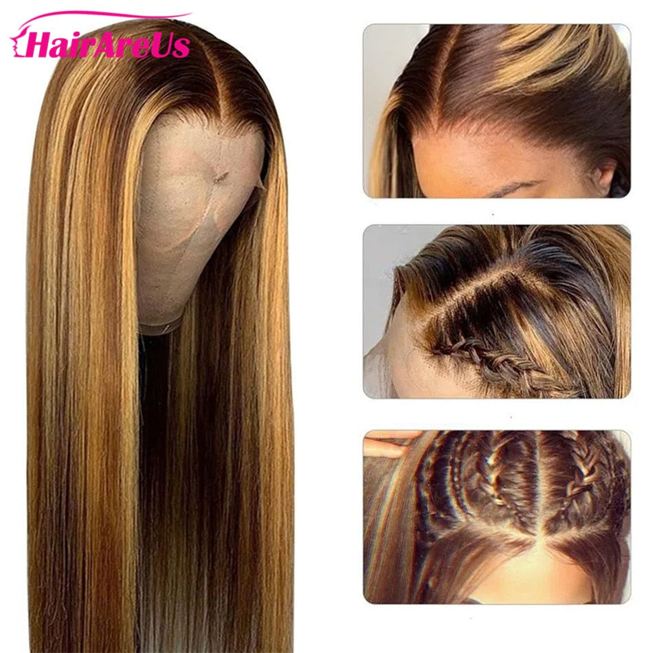 Highlight Remy Peruvian 100% Human Hair Colored Ombre Pre plucked 13X4 Lace Frontal 4X4 Closure Wig