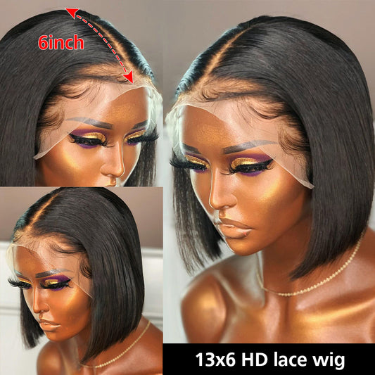 13x6 Transparent Bob Human Hair Wig Pre Plucked Brazilian Remy 180% Short Bone Straight 4x4 Bob Lace Closure Wig For Women