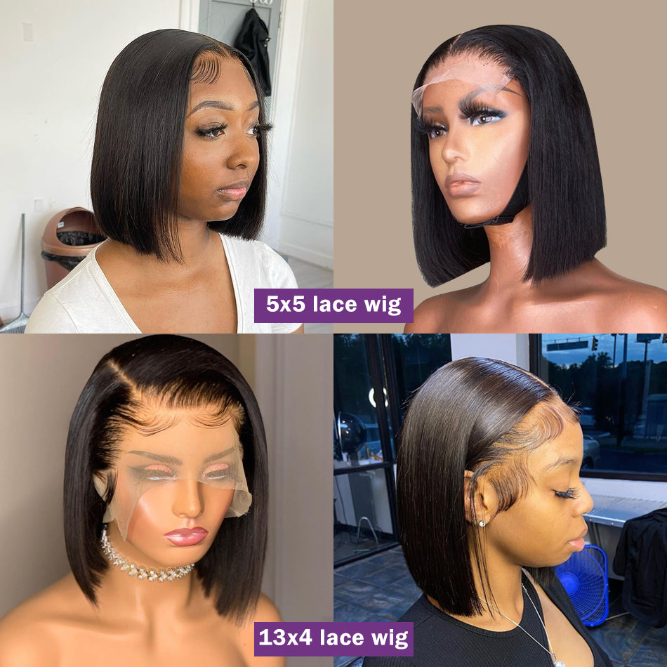 13x6 Transparent Bob Human Hair Wig Pre Plucked Brazilian Remy 180% Short Bone Straight 4x4 Bob Lace Closure Wig For Women