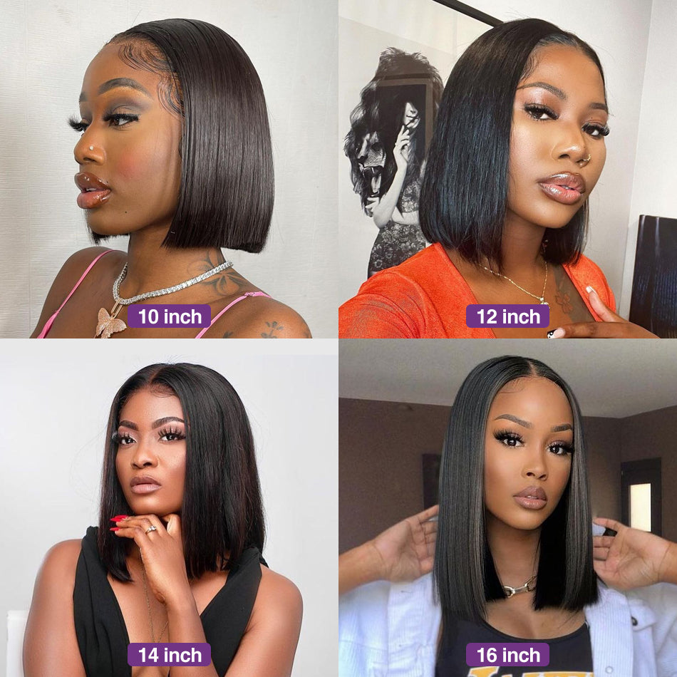 13x6 Transparent Bob Human Hair Wig Pre Plucked Brazilian Remy 180% Short Bone Straight 4x4 Bob Lace Closure Wig For Women