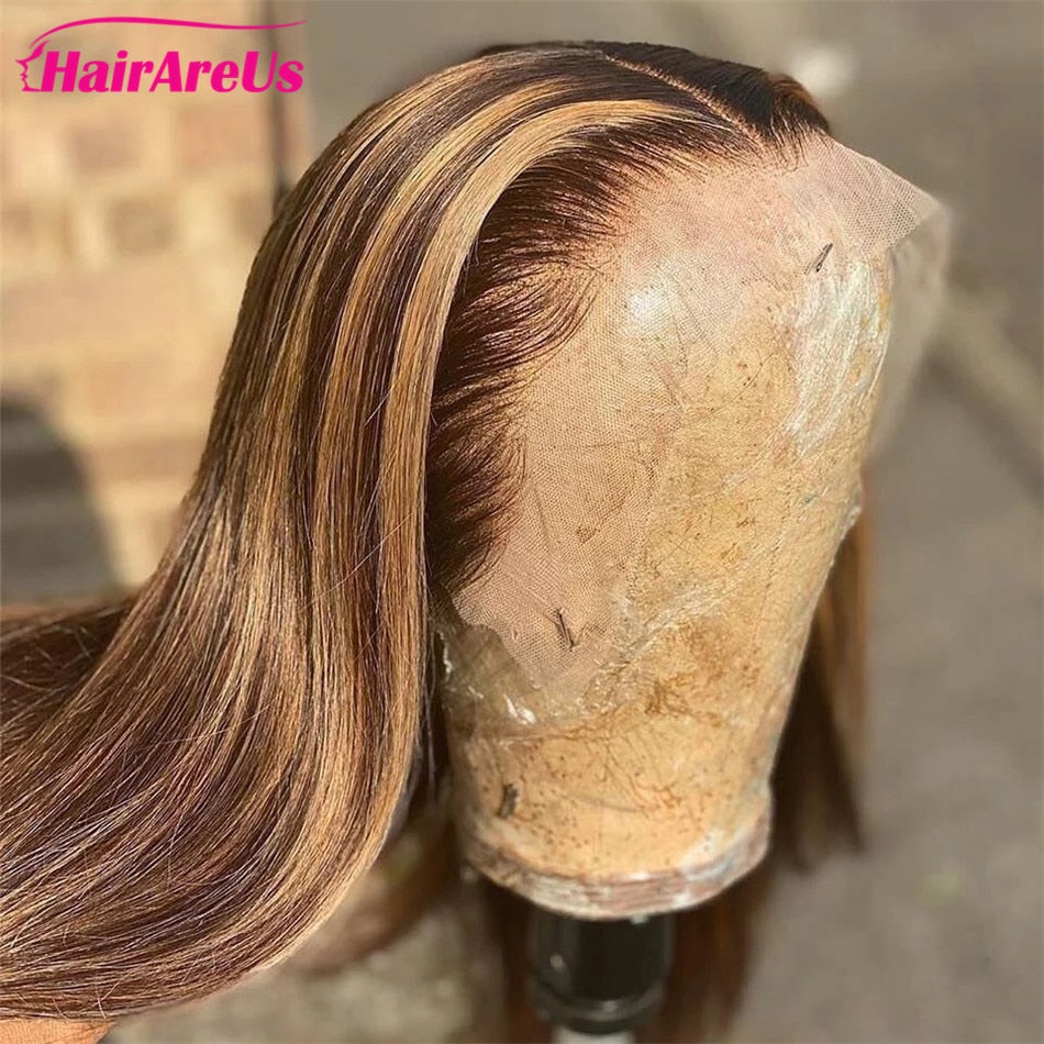 Highlight Remy Peruvian 100% Human Hair Colored Ombre Pre plucked 13X4 Lace Frontal 4X4 Closure Wig