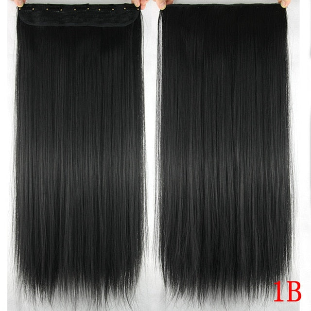 Soowee 60cm Long Straight Women Clip in Hair Extensions Black Brown High Tempreture Synthetic Hair Piece - Adore My Love