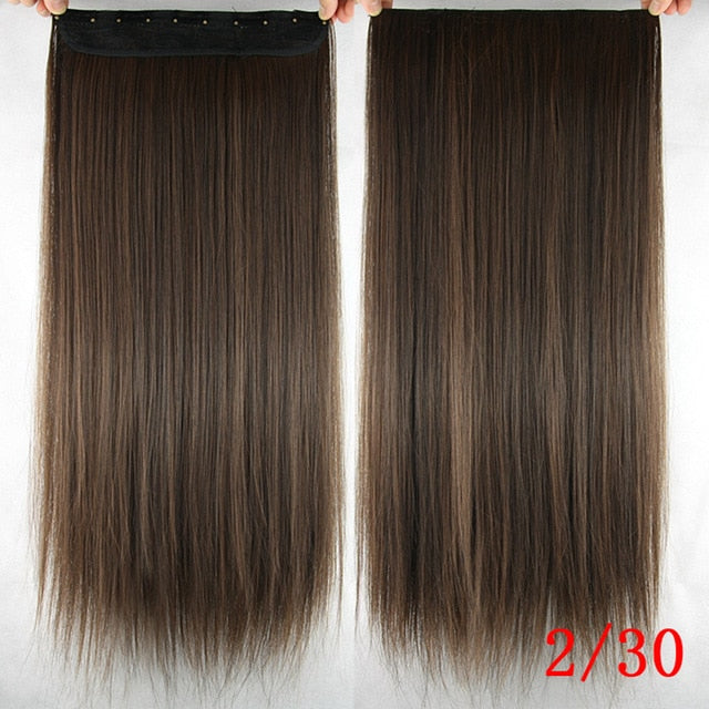 Soowee 60cm Long Straight Women Clip in Hair Extensions Black Brown High Tempreture Synthetic Hair Piece - Adore My Love