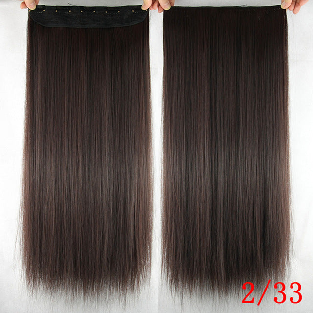 Soowee 60cm Long Straight Women Clip in Hair Extensions Black Brown High Tempreture Synthetic Hair Piece - Adore My Love