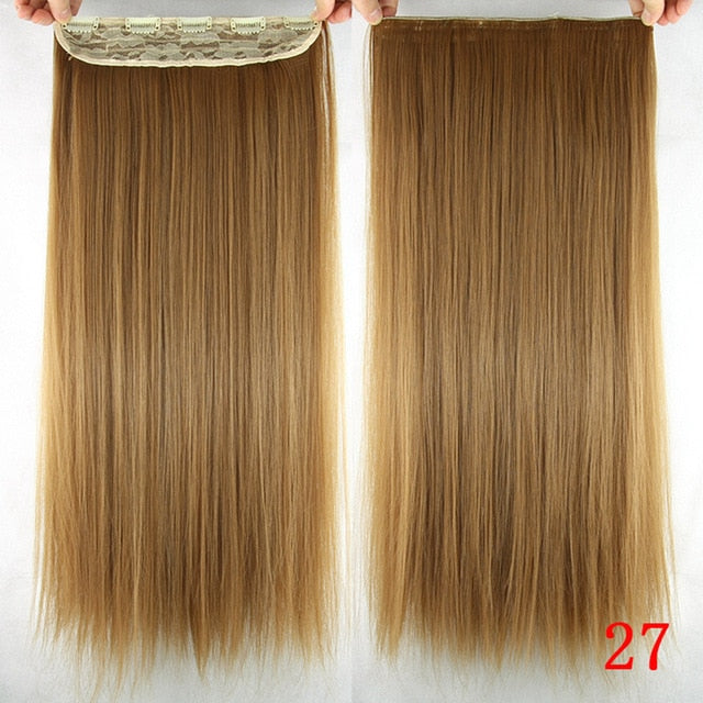 Soowee 60cm Long Straight Women Clip in Hair Extensions Black Brown High Tempreture Synthetic Hair Piece - Adore My Love