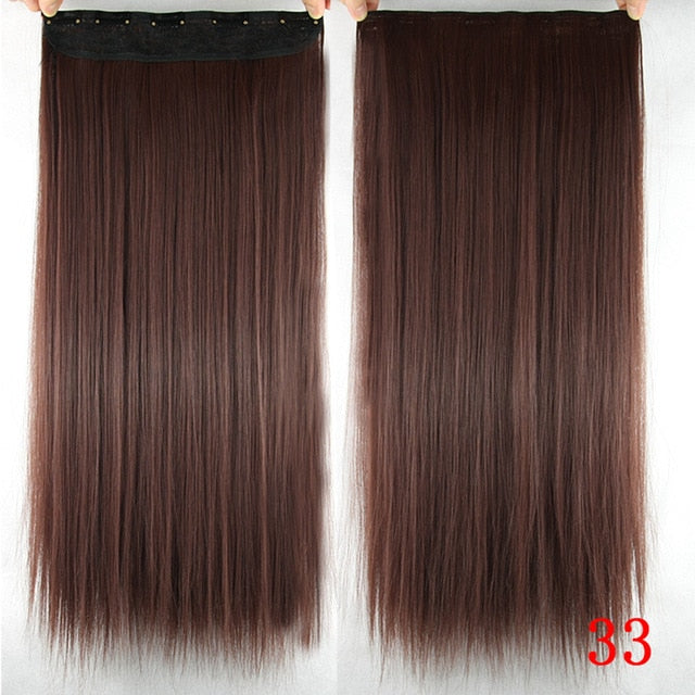 Soowee 60cm Long Straight Women Clip in Hair Extensions Black Brown High Tempreture Synthetic Hair Piece - Adore My Love