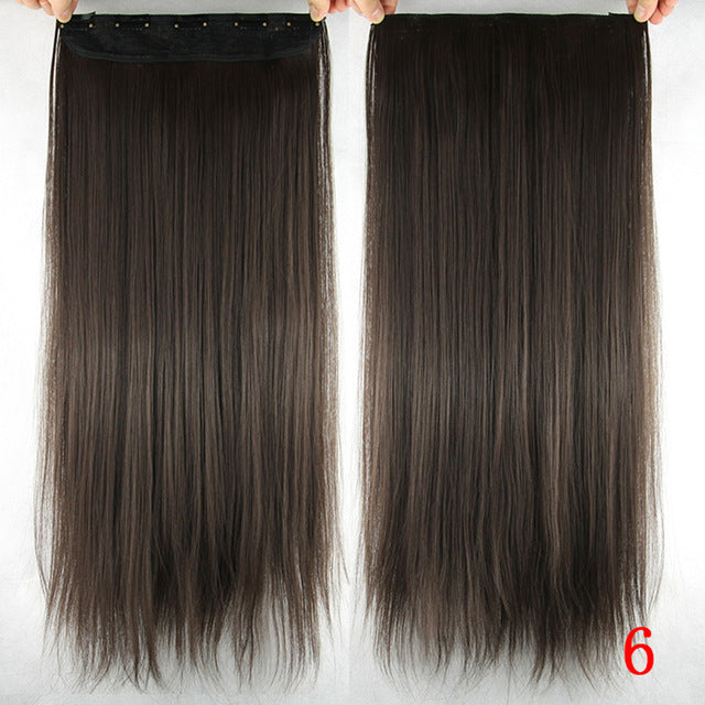 Soowee 60cm Long Straight Women Clip in Hair Extensions Black Brown High Tempreture Synthetic Hair Piece - Adore My Love