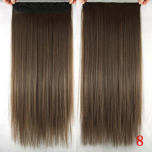 Soowee 60cm Long Straight Women Clip in Hair Extensions Black Brown High Tempreture Synthetic Hair Piece - Adore My Love