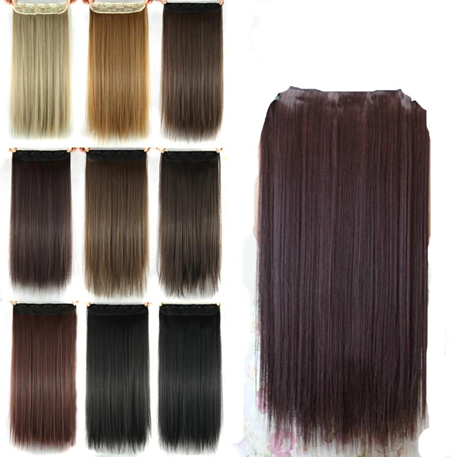 Soowee 60cm Long Straight Women Clip in Hair Extensions Black Brown High Tempreture Synthetic Hair Piece - Adore My Love