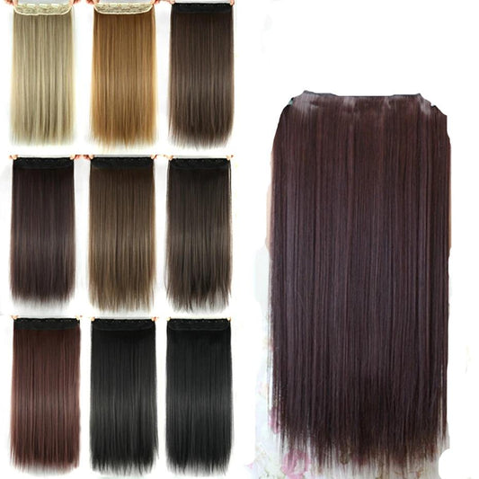 Soowee 60cm Long Straight Women Clip in Hair Extensions Black Brown High Tempreture Synthetic Hair Piece - Adore My Love